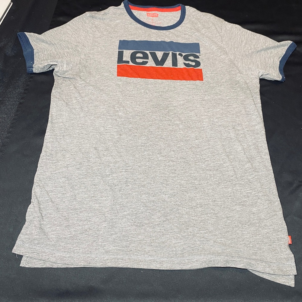 Levis Mens XL Gray Ringer T-Shirt Cotton Blend Graphic Logo Short Sleeve - Picture 1 of 4